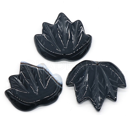 Natural Black Agate Autumn Maple Leaf Pendants PW-WG36930-07-1