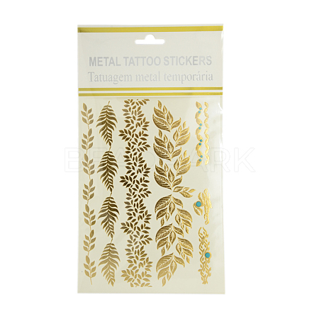 Cool Body Art Removable Mixed Leaves Shapes Fake Temporary Tattoos Metallic Paper Stickers AJEW-I008-07-1