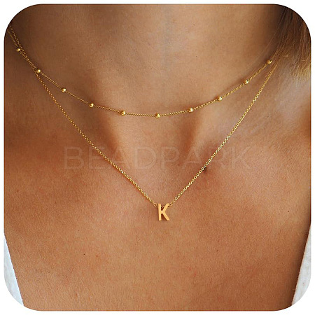 Bohemian Style Stainless Steel Double Layer Initial Pendant Necklaces FS-WGDC616-10-1