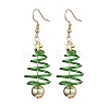 2 Pairs 2 Colors Christmas Tree Electroplated Synthetic Non-magnetic Hematite & Aluminum Wire Dangle Earrings EJEW-JE05908-4