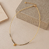 Stainless Steel Heart Pendant Faceted Round Natural Tourmalinated Quartz with Miyuki Beaded Necklaces LS-UF0843-10-1