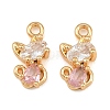 Brass Micro Pave Pink Cubic Zirconia Charms CU-CBA804C-14G-1