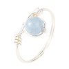 Natural Gemstone Round Braided Bead Finger Rings for Women RJEW-JR00953-02-4