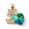 Real 18K Gold Plated Rack Plating Brass Micro Pave Cubic Zirconia Pendants KK-C015-31G-2