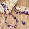 Bohemian Style Natural Amethyst Teardrop Pendant Necklaces & Chip Beaded Necklaces & Hoop Earrings & Dangle Earrings Sets WG11994-01-3