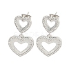 Hollow Heart Brass Pave Clear Cubic Zirconia Dangle Stud Earrings EJEW-M258-26P-1