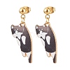 Alloy Cat Dangle Stud Earrings with Enamel EJEW-JE04919-4