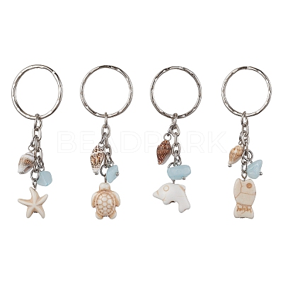 Synthetic Turquoise & Shell Pendant Keychain KEYC-JKC00654-1