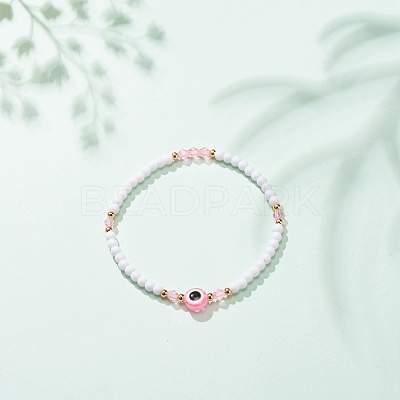Resin Evil Eye & Acrylic Beaded Stretch Bracelet for Women BJEW-JB08609-01-1