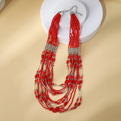 Bohemia Style Glass Seed Bead Multi-strand Necklaces NJEW-H063-01P-04-1