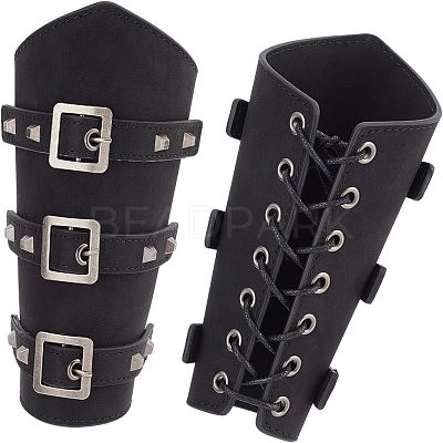 Leatheroid Punk Style Cuff Wristband for Bikers AJEW-WH0020-38B-1