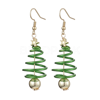 2 Pairs 2 Colors Christmas Tree Electroplated Synthetic Non-magnetic Hematite & Aluminum Wire Dangle Earrings EJEW-JE05908-1
