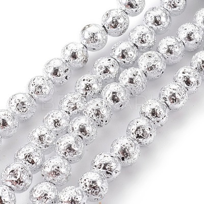 Electroplated Natural Lava Rock Bead Strands G-E511-01G-6mm-1