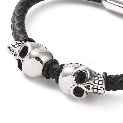 304 Stainless Steel Skull Beaded Bracelet with Magnetic Clasps BJEW-P275-26P-1