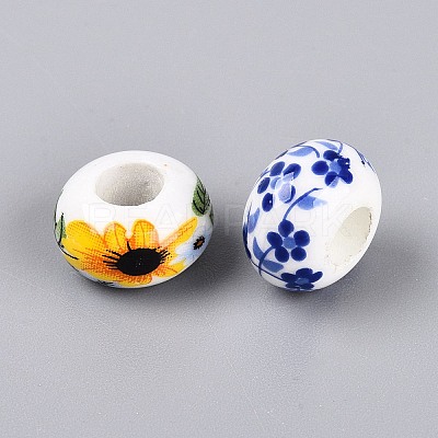 Printed Handmade Porcelain European Beads PORC-Q007-12-1