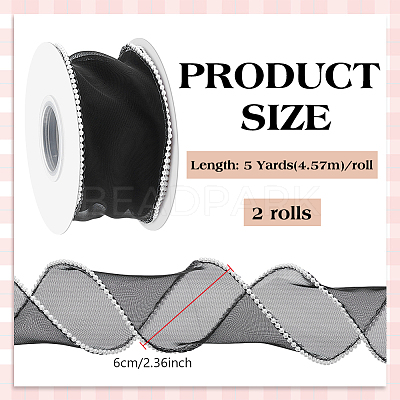 5 Yards Organza Plastic Ribbon with Plastic Pearl Edged OCOR-WH0101-185B-1