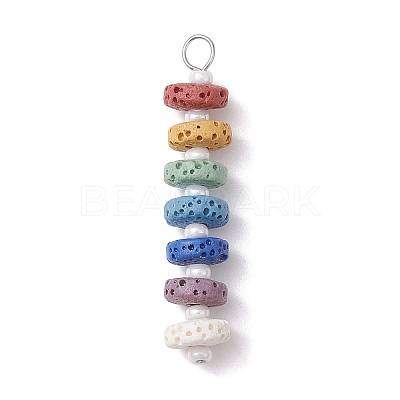 Chakra Natural Lava Rock Dyed Beaded Pendants PALLOY-JF02545-02-1