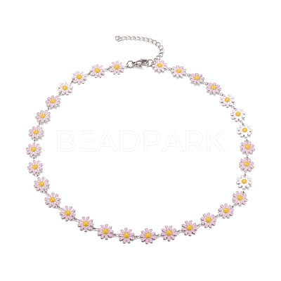 Enamel Daisy Link Chain Necklace NJEW-P220-01P-1