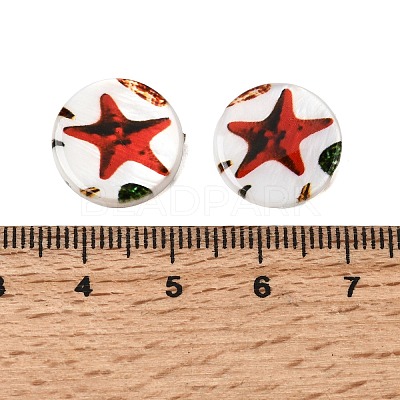 Ocean Printed Natural Freshwater Shell Flat Round Beads SHEL-A006-13B-1
