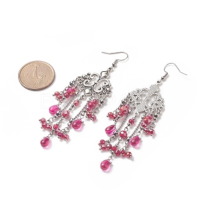 Glass Teardrop Tassel Chandelier Earrings EJEW-TA00184-04-1