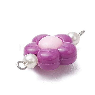 Two Tone Opaque Acrylic & Glass Pearl Flower Connector Charms PALLOY-JF03484-02-1