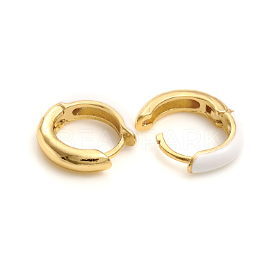 Brass Enamel Huggie Hoop Earrings EJEW-L234-81-G-1