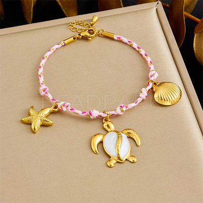 Ocean Theme 304 Stainless Steel Charm Bracelets for Women BJEW-Z142-02G-1