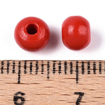 Spray Painted Round Natural Schima Wood Beads WOOD-A018-6mm-07-1