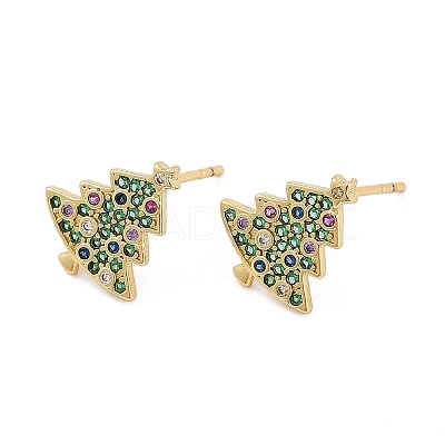 Christmas Rack Plating Brass Cubic Zirconia Stud Earrings EJEW-K245-55D-G-1