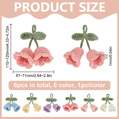 6Pcs 6 Colors Handmade Cotton Yarn Crochet Lily of the Valley Pendant Decorations DIY-FG0006-90-1