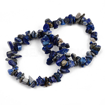 Unisex Chip Natural Lapis Lazuli Beaded Stretch Bracelets BJEW-S143-07-1