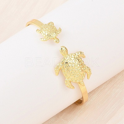Marine Organism Brass Cuff Bangles for Women BJEW-D368-03J-G-1