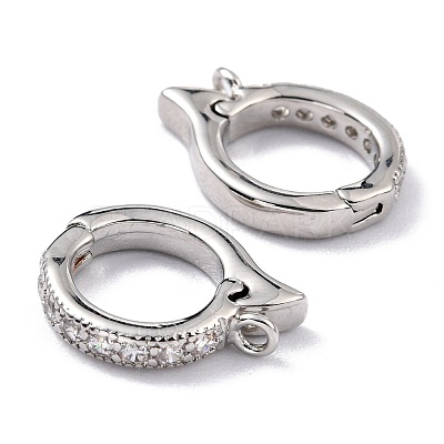 Brass Micro Pave Clear Cubic Zirconia Hoop Earring Findings ZIRC-I054-10P-1