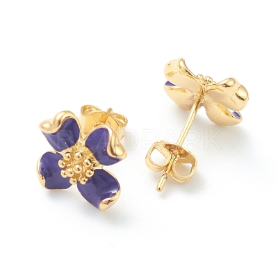 Brass Enamel Stud Earrings EJEW-H125-14B-G-1