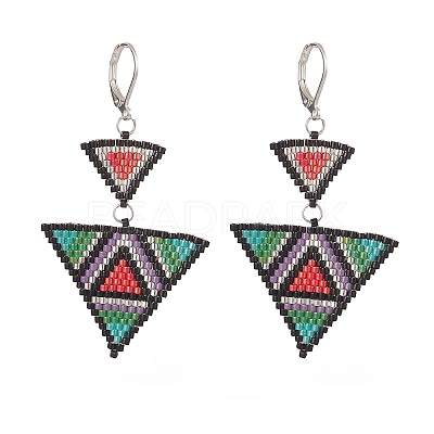 Glass Seed Beaded Triangle Dangle Leverback Earrings EJEW-MZ00044-1