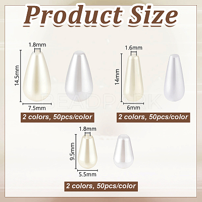300Pcs 6 Styles ABS Plastic Imitation Pearl Beads KY-GA0001-37-1