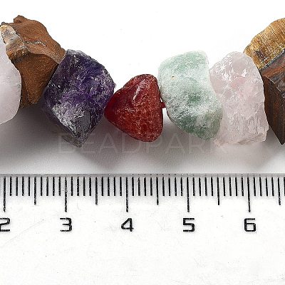 Raw Rough Natural Amethyst & Tiger Eye & Green Aventurine & Rose Quartz & Carnelian Beads Strands G-P528-A11-01-1