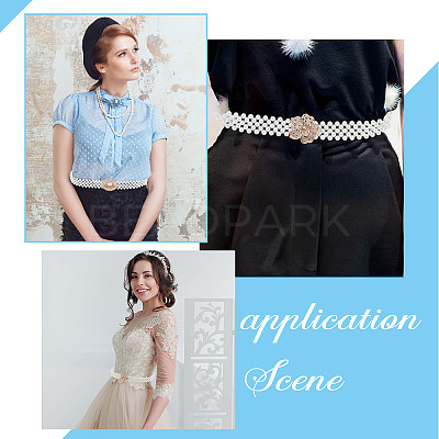 2Pcs 2 Style ABS Plastic Pearl Braided Stretch Chain Belts with Alloy Oval Clasp AJEW-CP0001-65-1