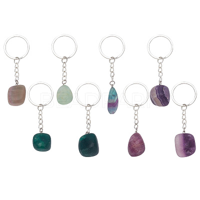 8Pcs Natural Fluorite Pendant Keychain KEYC-PH01494-1