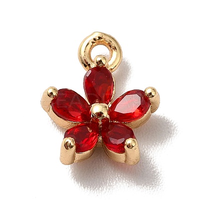 Brass Cubic Zirconia Flower Charms KK-O141-01G-07-1