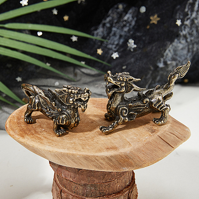 2 Pairs Brass PiXiu Figurine Display Decorations DJEW-FH0001-38-1