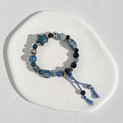 Star Handmade Porcelain & Cotton Cord Beaded Charm Bracelets FS-WGEFA71-01-1