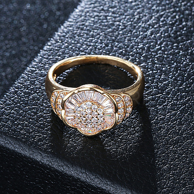 Brass Micro Cubic Zirconia Finger Rings FS-WG10423-07-1