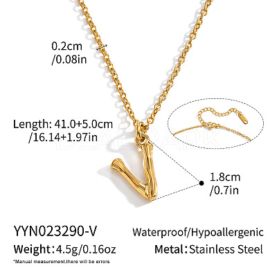 304 Stainless Steel Bamboo Initial Pendant Necklaces for Men Women WM4386-19-1