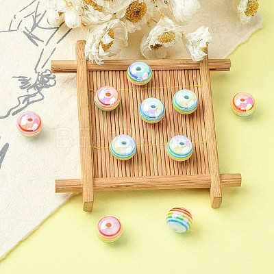 10Pcs Macaron Color Stripe Resin Beads RESI-YW0001-27A-1