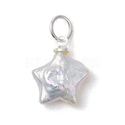 Natural Nucleated Baroque Keshi Pearl Star Charms with 304 Stainless Steel Findings PALLOY-JF05004-1