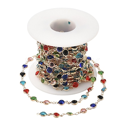 2M Flat Round Handmade Brass Glass Link Chains CHC-YW0001-10KCG-1