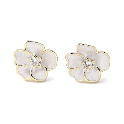 Camellia Brass Enamel Stud Earring Findings X-EJEW-V002-01G-1