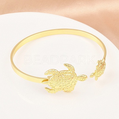 Marine Organism Brass Cuff Bangles for Women BJEW-D368-03J-G-1
