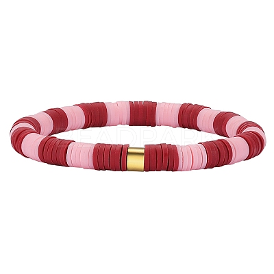 Polymer Clay Heishi Surfer Stretch Bracelet with 304 Stainless Steel Beaded BJEW-SW00114-04-1